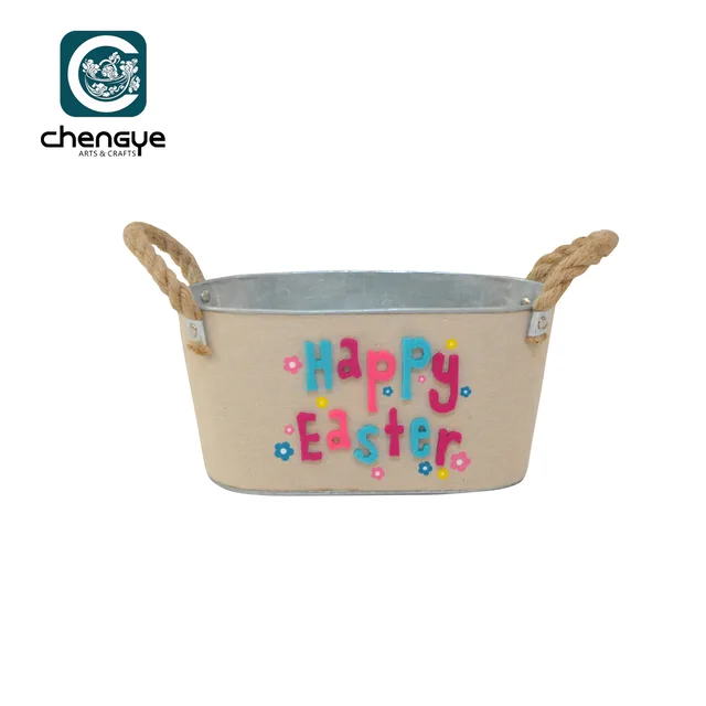 Easter holidy storage metal bucket with dog ear handles