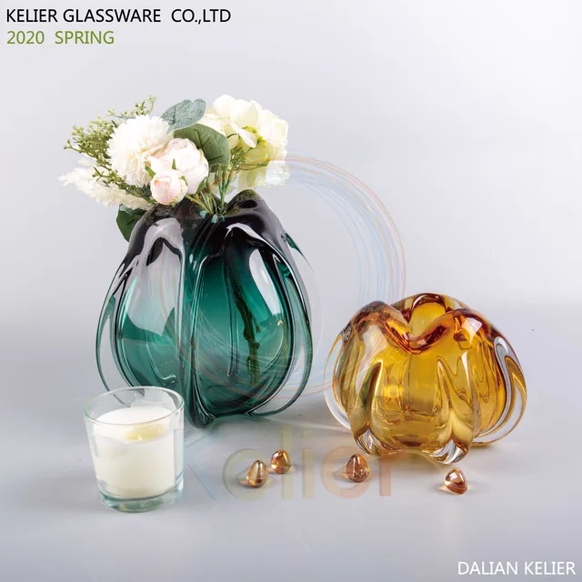 Handmade green art glass vase