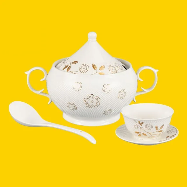 15pcs Soup Set With Gold Decal