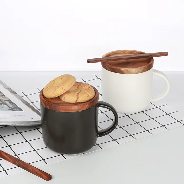 HYM350 Ceramic cup with wood lids, coffee cup, Cookie cup, Ceramic Mug