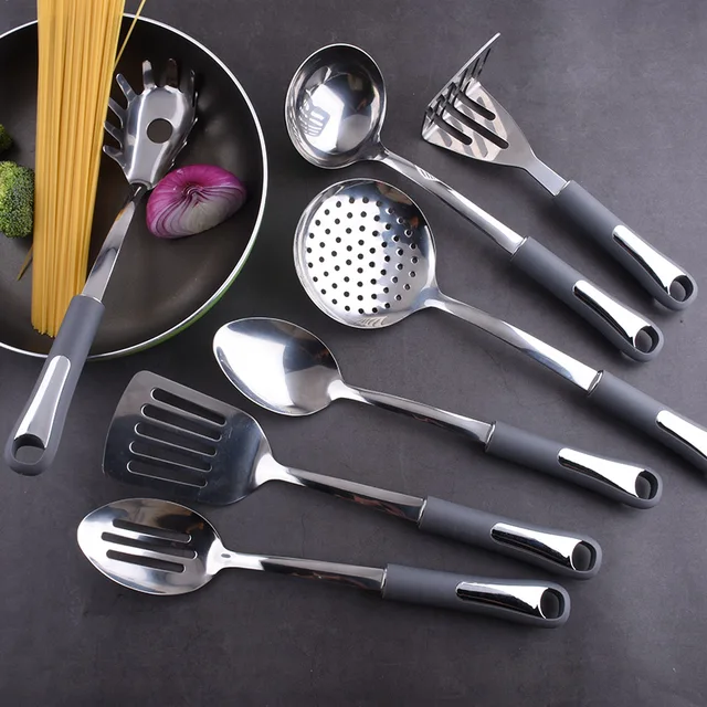 Soft Grip Handle High Quality 7pcs Stainless Steel Kitchen Cooking Utensils