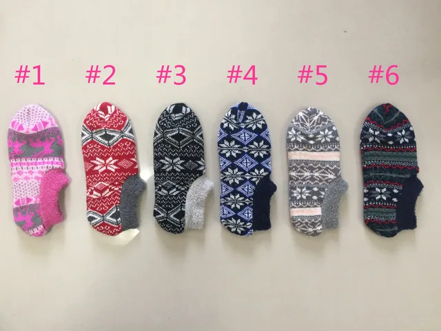 Womens slipper socks plush lining+grip botton