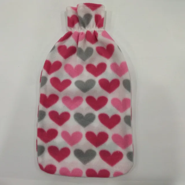 Rubber hot water bottle with fleece cover