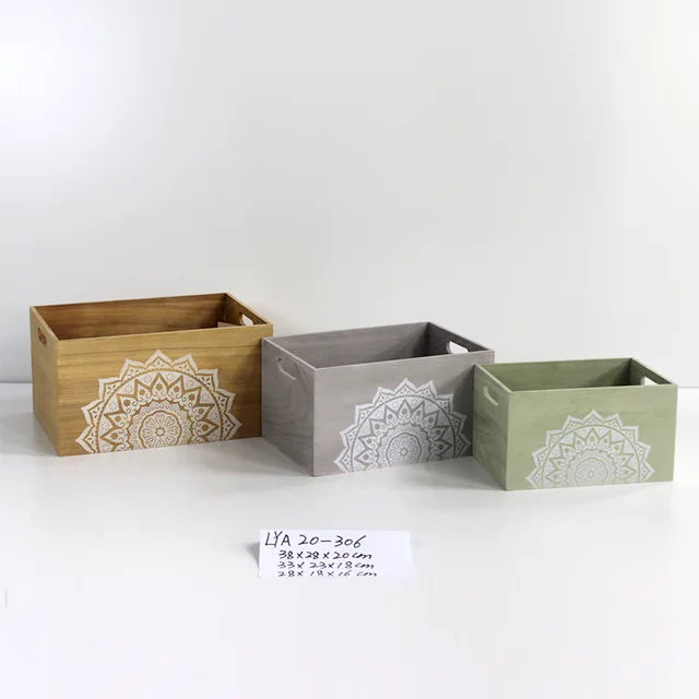 Wooden storage gift basket boxes with printing