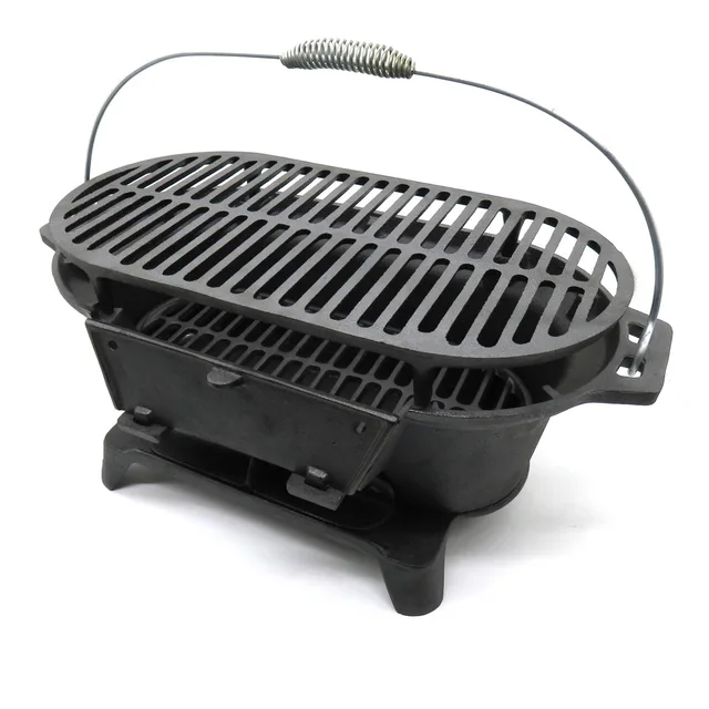 Pre-Seasoned Hibachi-Style Portable Cast Iron Charcoal BBQ Grill