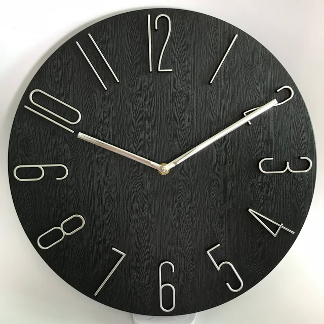 12inch Plastic fanshion wood finish wall clock with 3d numbers