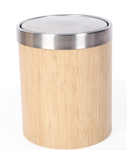 Customized Round Wooden Waste Bin Household Office Trash Can