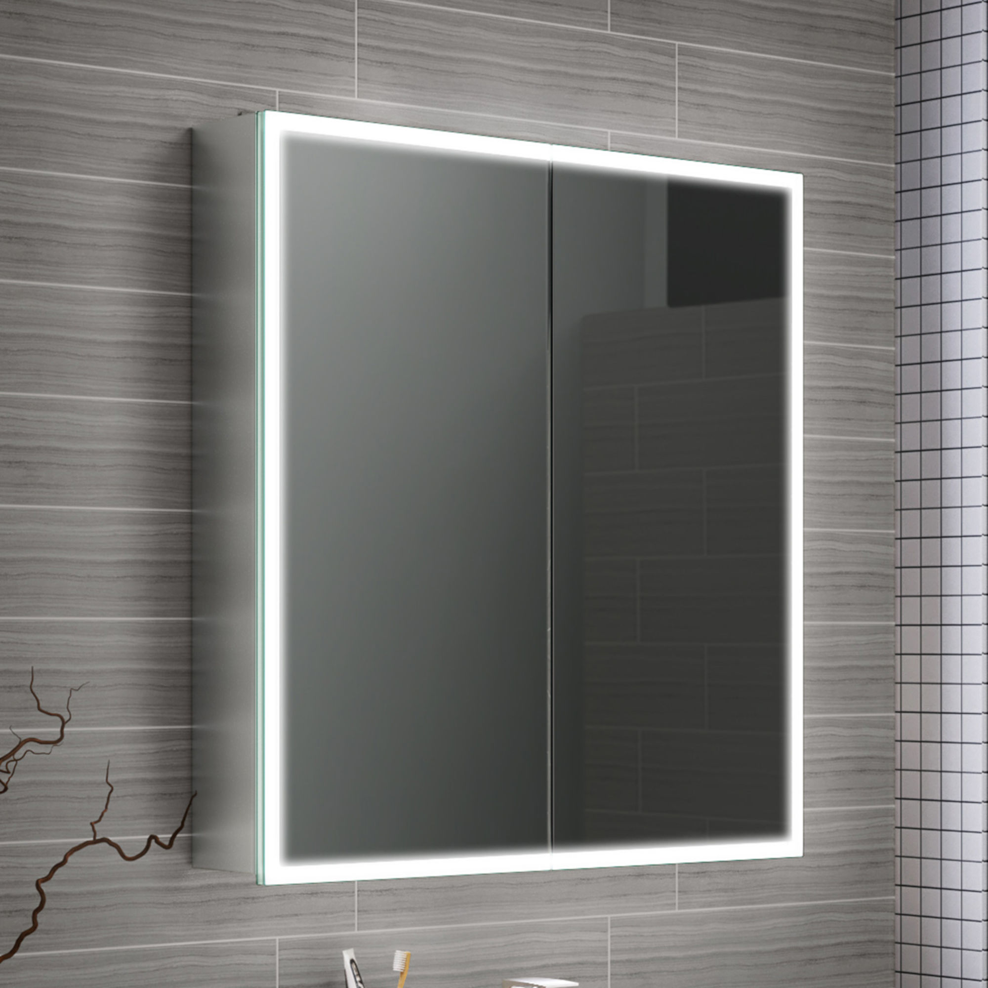 Illuminated mirror cabinet