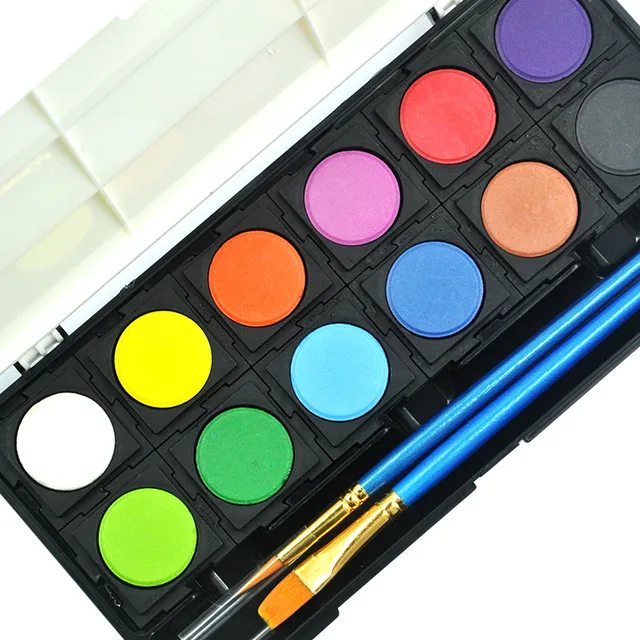 Water soluble solid paint Shanghai Guoyun 12 colors acryla la gouache craie with gouache brushes stationery set