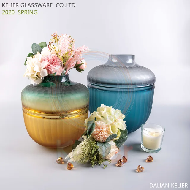 Handmade double-layer carved glass vase