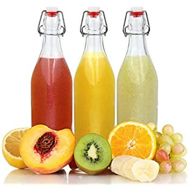Beverages Liquor Beer Glass Bottle with Stopper Caps, Carafe Swing Top Bottles with Airtight Lids