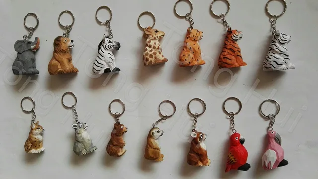 Wood carved animal Key ring