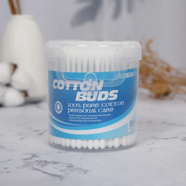 Plastic cotton buds in round monobloc PP canister