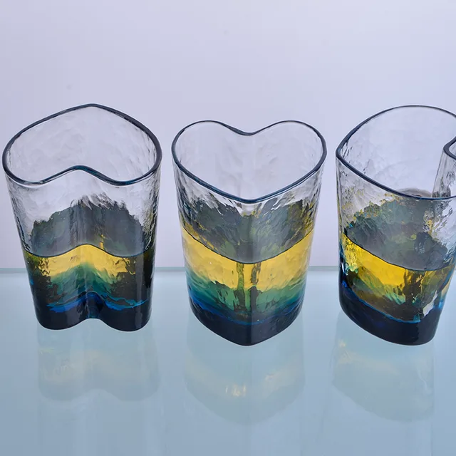 Heart shape ocean blue color crystal glass juice cup