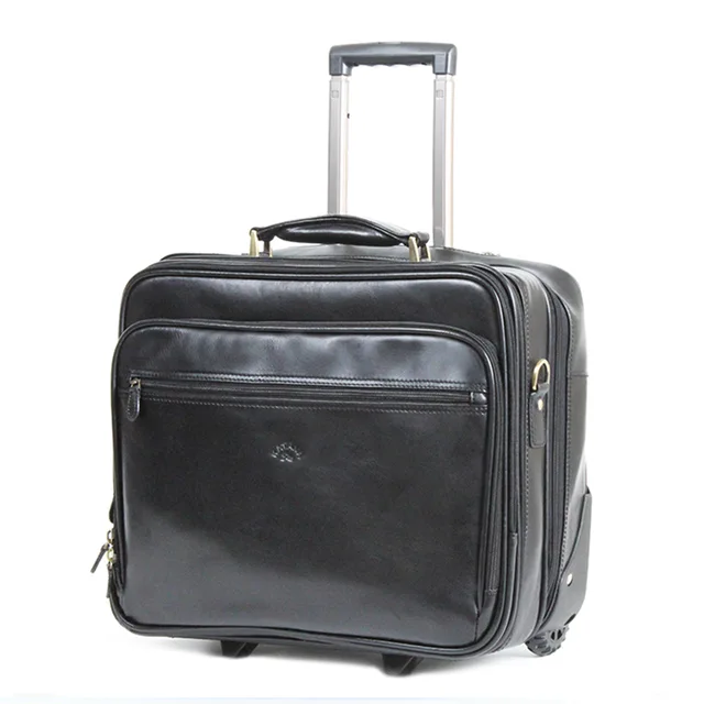 Leather trolley bag,Genuine leather rolling luggage