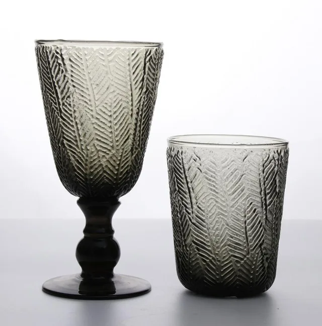 Solid Smoke Color Pitcher And Wine Goblet