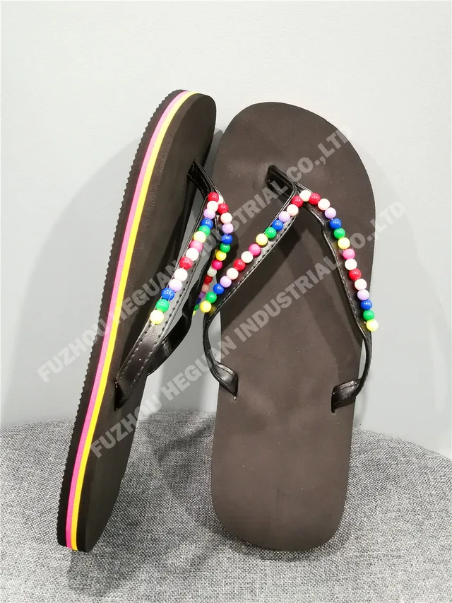 PU upper round bead chain women beach flip flops