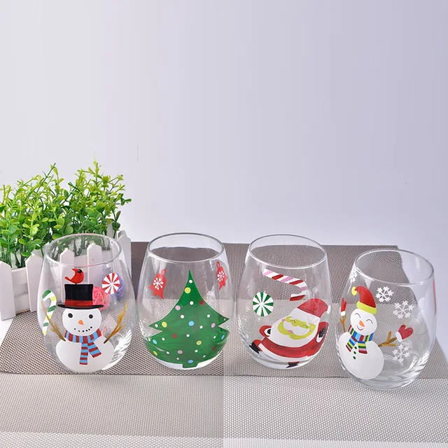 Hand Painting Christmas Glass Stemless Cup
