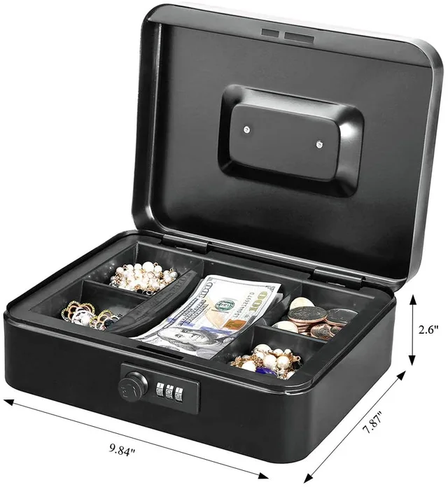Portable metal cash box with combination lock