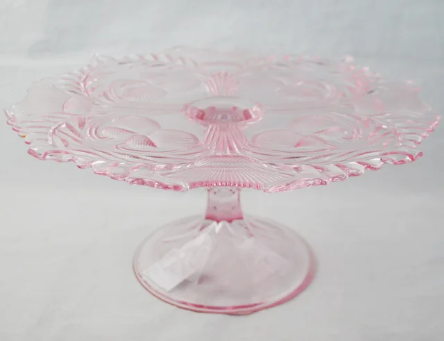Pink Flower Pattern Glass Cake Stand