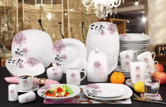49pcs round&square porcelain dinner set (poly+foam+color box packaging)