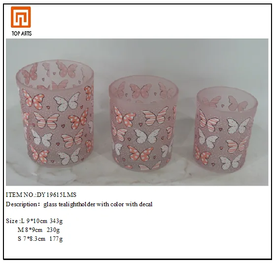 Glass candle holder with color with decal