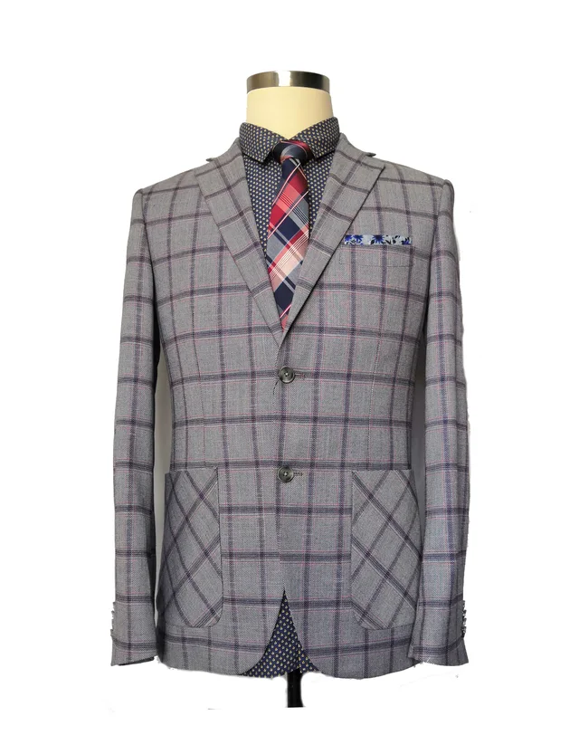 Grey Slim Fit Check Men’s Suits Jacket.