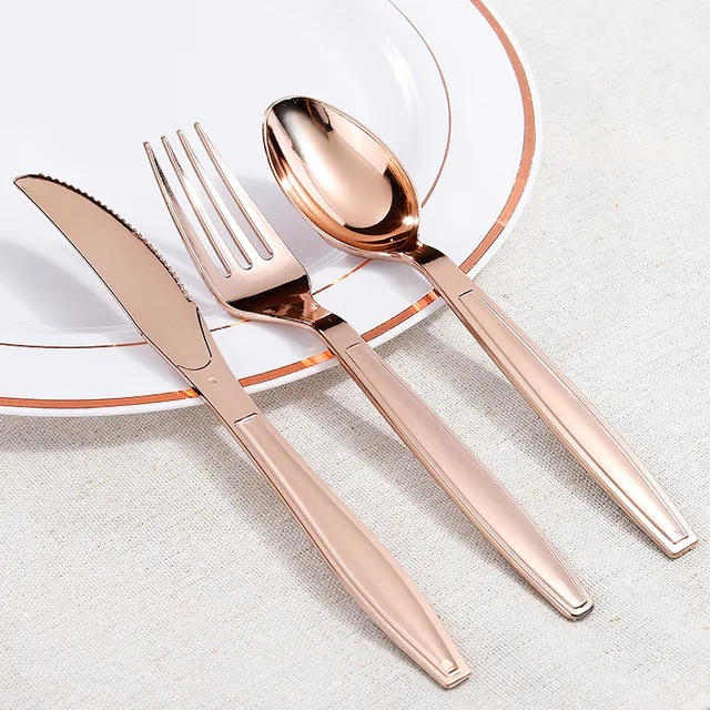 PS6800 square handle rose gold disposable plastic tableware