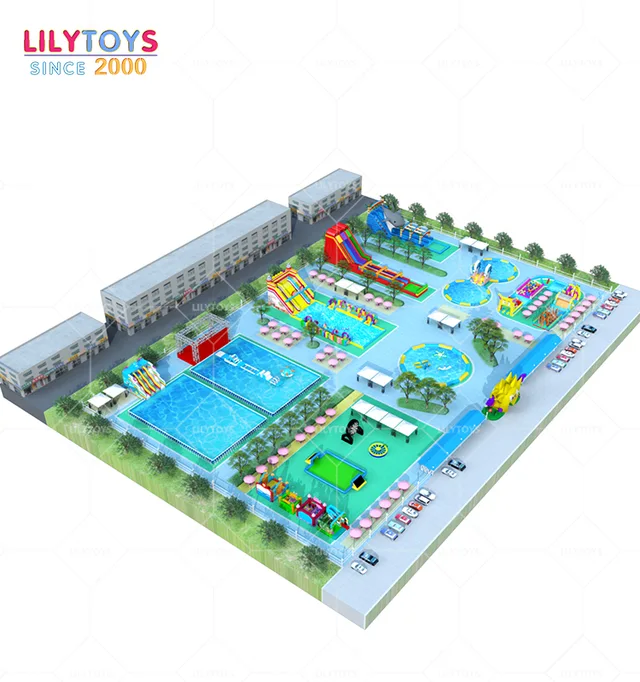 Customized ground water park, inflatable playground factory price