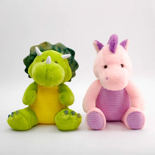 Large plush dinosaur and unicorn