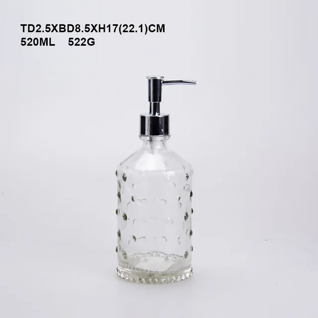 420ML Unique style bathroom lotion container empty round clear glass bottle with pump cap for lotion