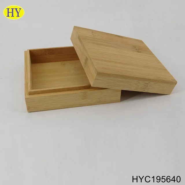 Small natural unfinished bamboo wood box with lift lid wholesale