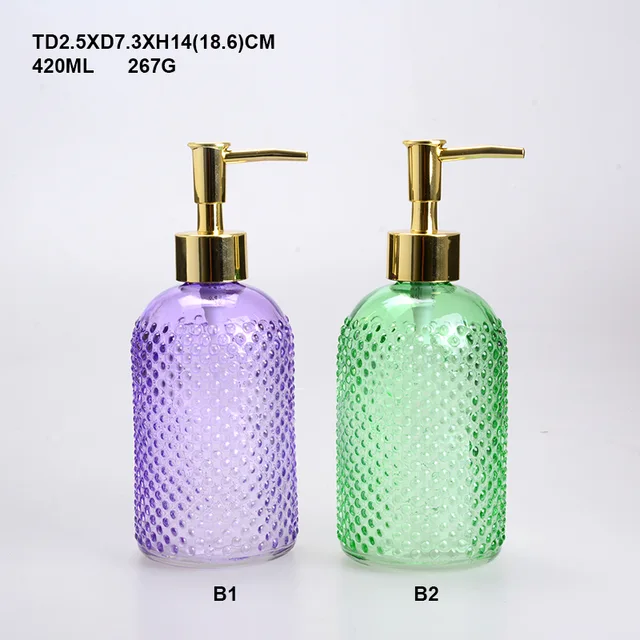 420ML Unique style bathroom lotion container empty round clear glass bottle with pump cap for lotion