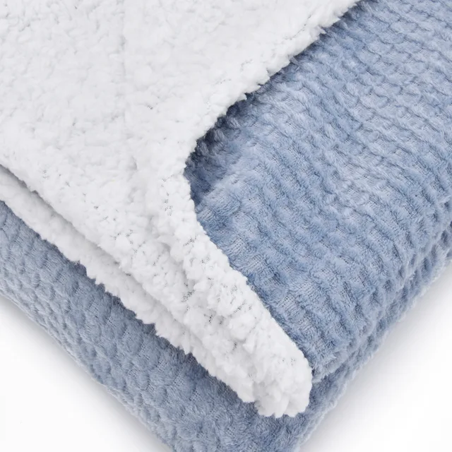Jacquard popcorn honey comb stripe coral flannel sherpa blanket throw baby 2 layers
