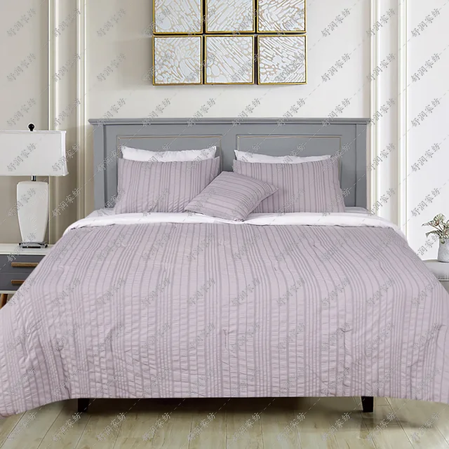 4 Piece Seersucker Stripe Comforter Set