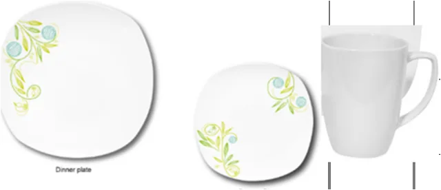 12pcs White Dinner Set Porcelain Square -Mug