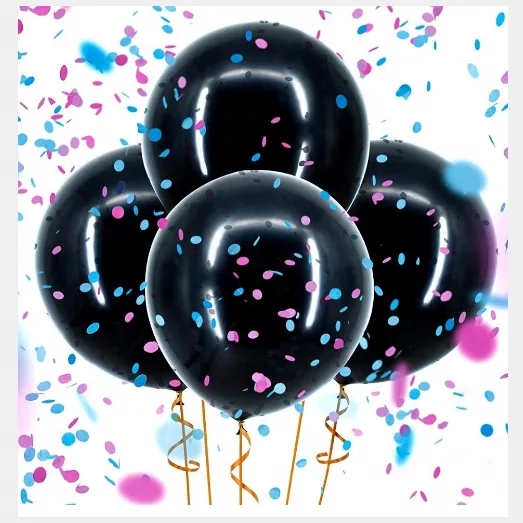 Factory Gender Reveal 36" Pink and Blue Balloons Sale Tassel and Confetti Black Giant