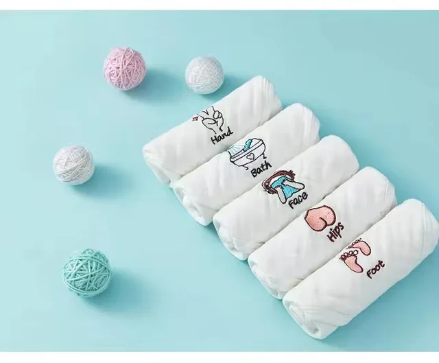 100% cotton 6 layers solid dyed embd. baby hand towel