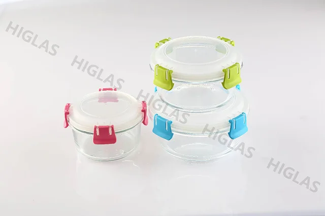 0.8l/0.58l/0.42l Round Borsilicate Glass Food Container With Colorful Pp Lid
