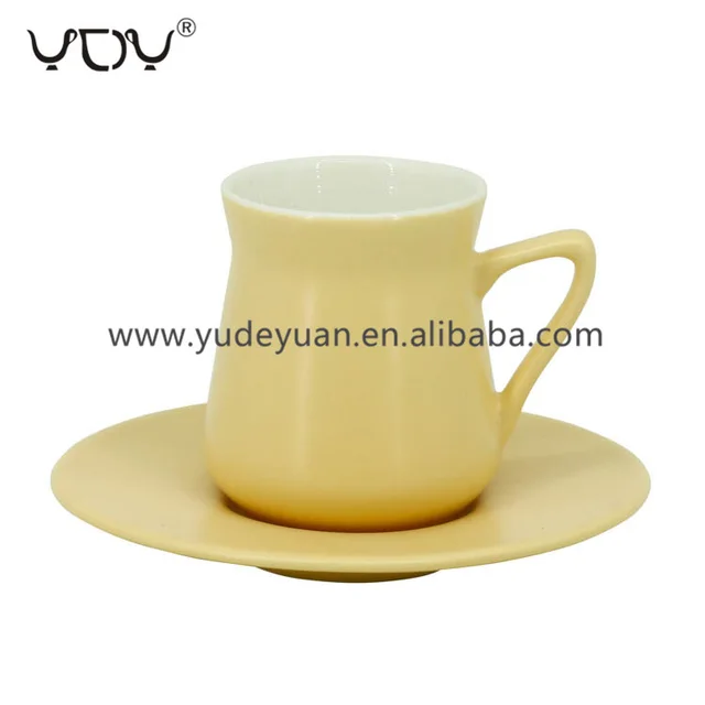 Custom logo yellow color new bone china 90cc modern tea cup and saucer