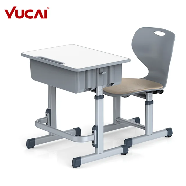 Hand-operated single table for student with injected legs