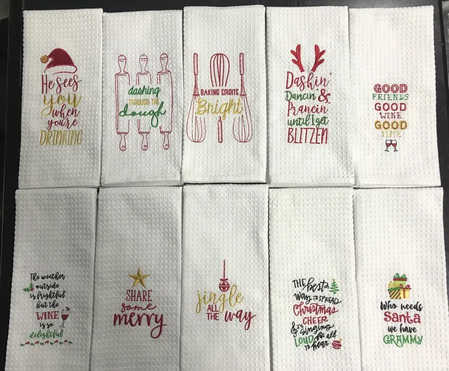 Embroidery Waffle Kitchen Towel