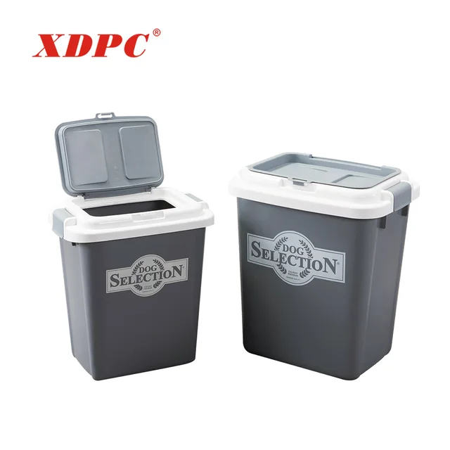 Plastic animal pet cat dog food storage bin container barrel box with lid
