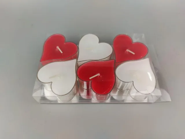 S/6 heart candles in PC cup
