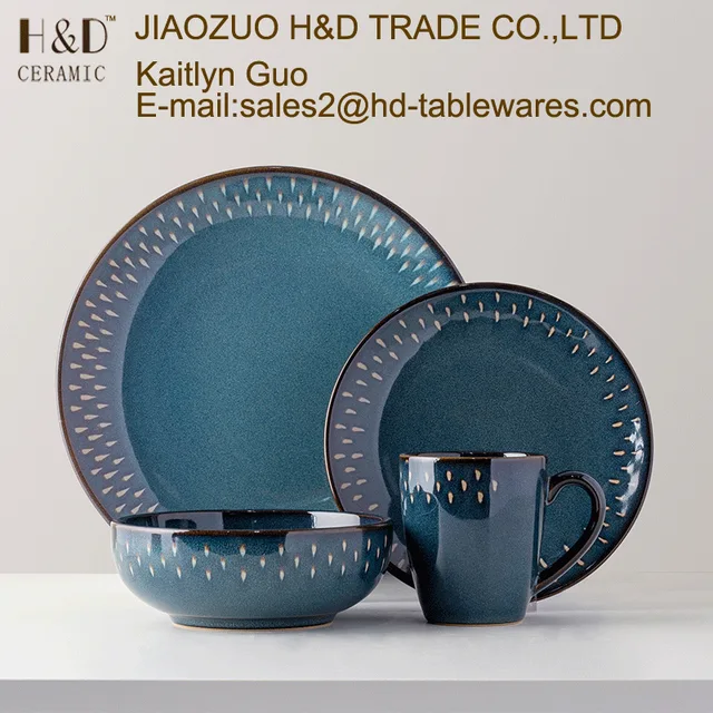 16pcs reactive glaze with terracotta clay dinner set