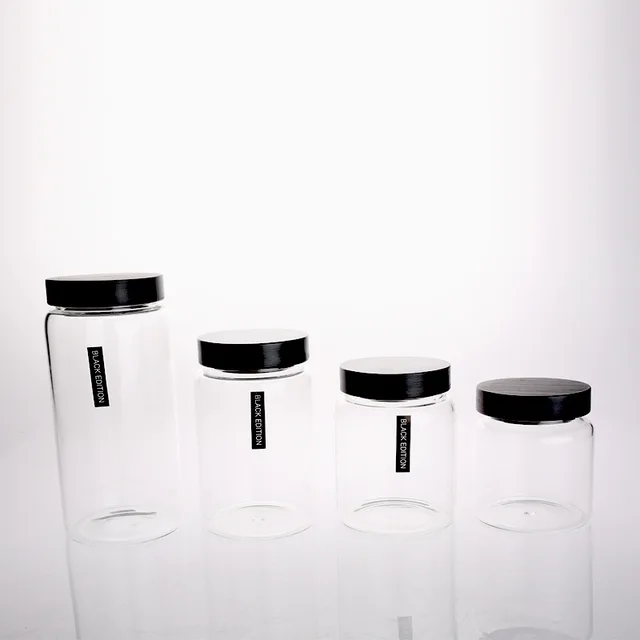 Heat-resistant glass canister with wooden lid