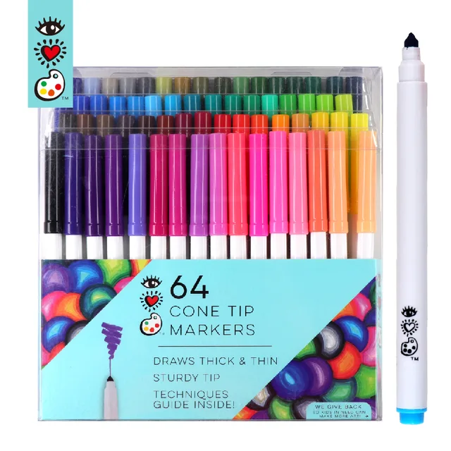 64 count Broad Line Washable cone tip Markers