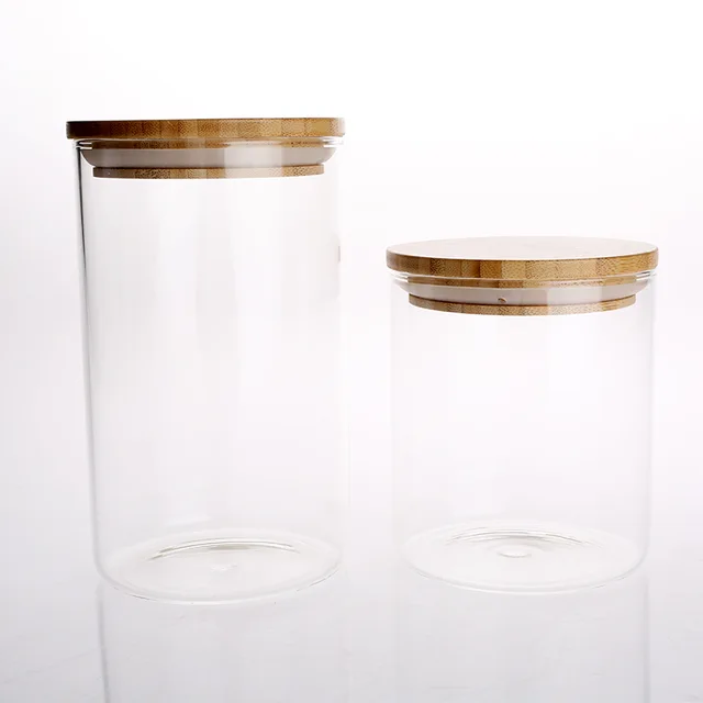 Heat-resistant glass canister with bamboo lid
