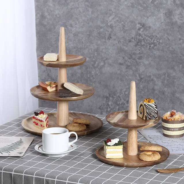 Acacia/rubber wood cake tray