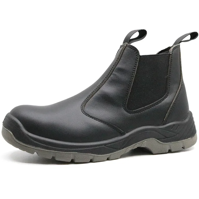 Oil slip resistant leather steel toe puncture proof no lace safety shoes
